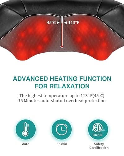 Nekteck Neck Back Massager with Heat, Cordless Shiatsu Shoulder Massager for Pain Relief Deep Tissue, Electric 3D Kneading Massage Pillow for Body Muscle, Gifts for Men Women Dad Mom thumbnail 3