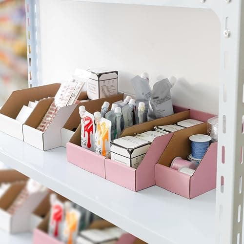 Golden State Art, 12x6x4.5 Cardboard Storage Bins, 30 Pack Corrugated Open Top Bin Box for Shelves Garage Office Warehouse Organization, Pink thumbnail 7