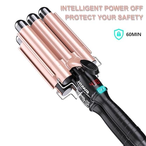 kuwa Crimper Hair Tool,3 Barrel Curling Iron,hairCrimper for Women,Hair Waver with LCD Temperature Display,Long-Lasting Natural Tight Waves thumbnail 5