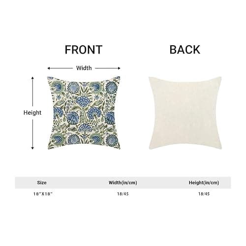 Boho Blue Pillow Covers 18x18 Inch Set of 2 Vintage Navy Blue Sage Green Floral Decor Throw Pillows Spring Summer Seasonal Flower Pillowcases Linen Outdoor Decoration Cushion Covers for Couch Sofa thumbnail 3