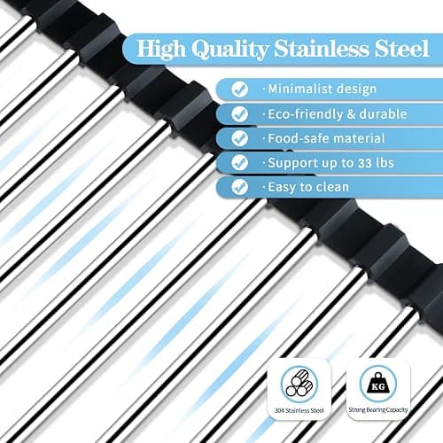 Seropy Roll Up Dish Drying Rack Over The Sink Drying Rack for Kitchen Counter, Rolling Dish Rack Over Sink Mat, Foldable Dish Drainer Stainless Steel Rack Kitchen Organization Gadgets 17.5"x11.8" thumbnail 4