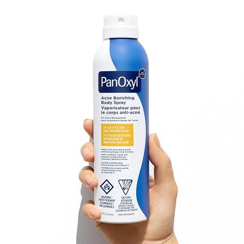 PanOxyl Acne Banishing Body Spray with 2% Salicylic Acid, Pimple Treatment to Help Clear Stubborn Breakouts, 360-Degree Spray Nozzle, Skin-Brightening Niacinamide, Vitamin C, Witch Hazel, Aloe, 170g thumbnail 7