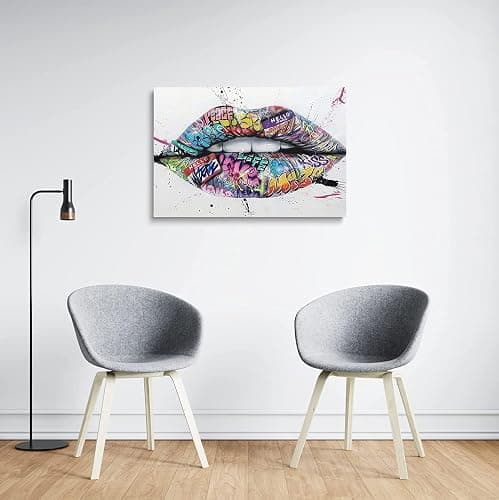 MGSBCXN Lips Graffiti Canvas Wall Art Poster Prints Colorful Picture Artwork Sexy Lips Wall Decor for Bedroom Living Room Office Decoration - 12x18 Inch thumbnail 3