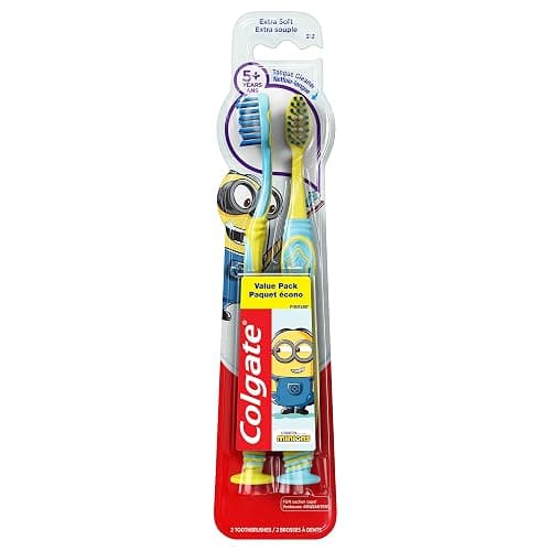 Colgate Kids Toothbrush, Minions, Extra Soft Toothbrush with Suction Cup, 2 Pack - Image 1