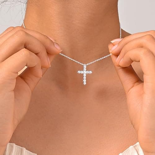 Cross Necklaces for Women 925 Sterling Silver 18K Gold Plated Cubic Zirconia Cross Pendant Necklace Simple Jesus Cross Necklace Cute Simulated Diamond Jewelry Religious Minimalist Gift thumbnail 6