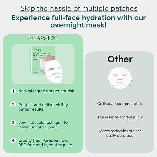 Flawlx Bio-Collagen Real Deep Face Mask, Hydrating Overnight Hydrogel Mask, Pore Minimizing, Elasticity Boosting, With Natural Ingredients, Facial Mask 45g (5-Pack) thumbnail 9