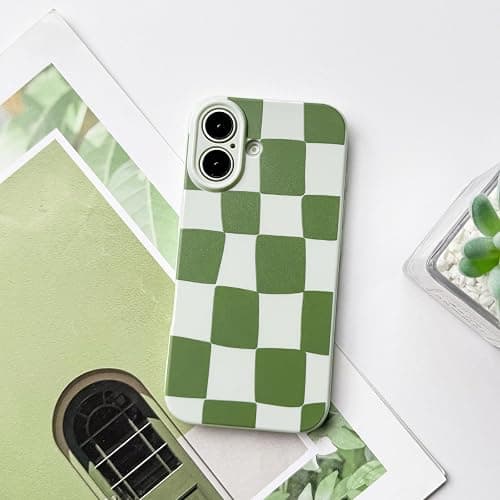 NITITOP Coque pour iPhone 16 Plus Mignonne Damier Motif pour Les Femmes Fille à Gros Carreaux Esthétique Tendance Souple Mince Antichoc Étui de Protection - Vert thumbnail 2