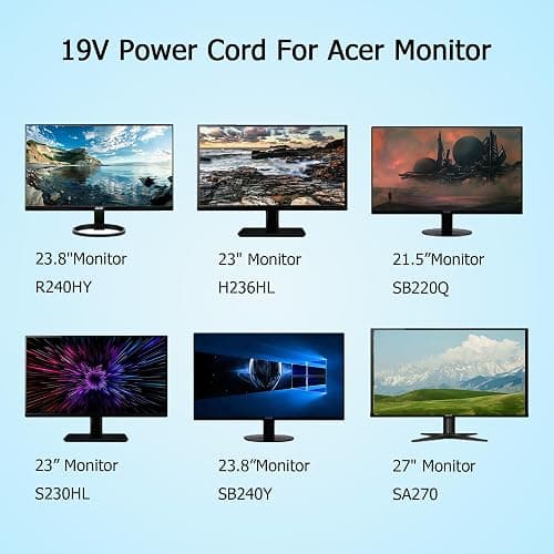 19V AC Power Cord for Acer Monitor R240HY SB220Q SA230 S231HL S232HL H236HL S202HL S230HL S240HL S220HQL S271HL S241HL G246HL Replacement LCD LED Display Power Supply Adapter thumbnail 3