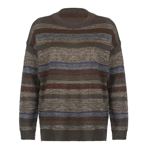 Women Y2K Argyle Striped Pullover Sweater Casual Long Sleeve Round Neck Vintage Preppy Style Pullover Knitwear thumbnail 6