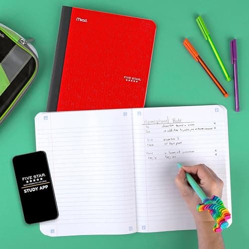Five Star Composition Book + Study App, 4 Pack, Wide Ruled Paper, 7-1/2" x 9-3/4", 80 Sheets, Forest Green, Tidewater Blue, Fire Red and Harvest Yellow (950033B-ECM) thumbnail 9