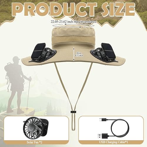 Berlune Sun Hat with 2 Solar Fan Wide Brim Fishing Bucket Hat USB & Solar for Men Women UPF 50+ Cooling for Fishing Beach thumbnail 2