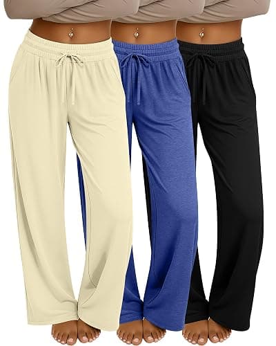 Neer 3 Pack Women's Baggy Sweatpants with Pockets, Wide Leg Yoga Pants Cozy Thick Lounge Pants Drawstring Casual Loose Jogger - Image 1
