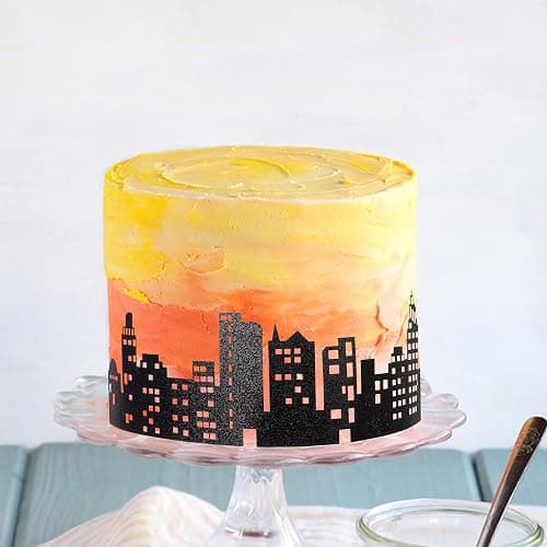 12 PCS City Cake Border Decoration Black Glitter Nighttime City Skyline Stick On or Lay On Building Images Lighted Backdrop Wrapper for New York Skyscraper Birthday Party Cake Decorations Supplies thumbnail 4