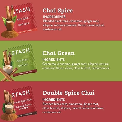 Stash Tea Chai Tea Variety Pack Sampler Assortment - Caffeinated, Non-GMO Project Verified Premium Tea with No Artificial Ingredients, 18-20 Count (Pack of 6) thumbnail 2