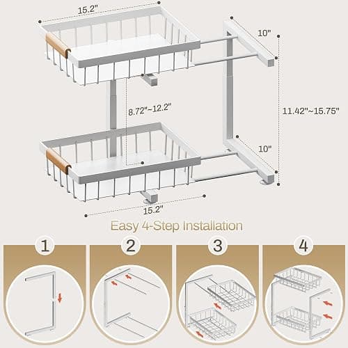 ADBIU Under Sink Organizer, 2 Pack 2 Tier Expandable Height (White, XL) Under-Sink Bathroom Kitchen Organizers And Storage thumbnail 2