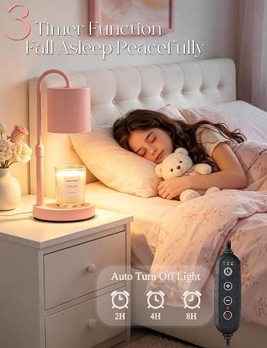 Briever Dimmable Candle Warmer Lamp with Timer, Height Adjustable Electric Candle Wax Warmer, Birthday Gifts for Women Mom, House Warming Gifts New Home Decor, Solid Wood Base, Pure Pink thumbnail 3