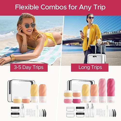 LitBear 23 Pack TSA Approved Travel Bottles for Toiletries, Leak Proof Refillable Travel Size Containers Kit with Silicone Squeezable Bottles Jars for Shampoo Lotion Conditioner, in Clear Bag, Pink thumbnail 7