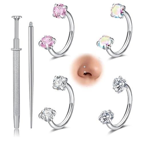 Longita 20g 18g Horseshoe Nose Ring for Women Double Gem Horse Shoe Nose Ring Hoop Surgical Steel Silver Gold Cartilage Helix Tragus Earring Hoops Labret Lip Piercing Jewelry Small Septum Rings 16g - Image 1