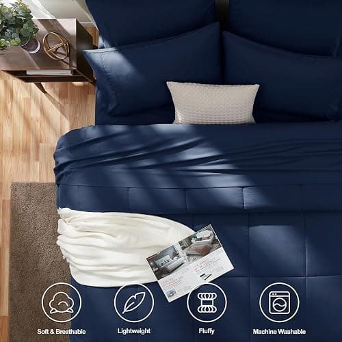 CozyLux Full Size Comforter Sets Navy Blue, 7 Pieces Bed in a Bag, Navy Comforter Full Size, All Season Bedding Sets with Stitch Quilted Comforter, Flat Sheet, Fitted Sheet, Pillowcases thumbnail 2