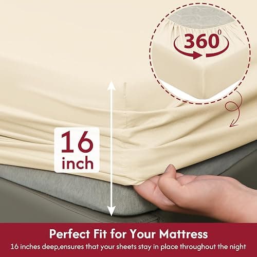 LONAVA Twin Size Sheet Set - 4 Piece Hotel Luxury Wrinkle-Free Microfiber Sheet, Oeko-TEX Certified, Breathable & Elastic, 16" Deep Pockets, Cream thumbnail 3
