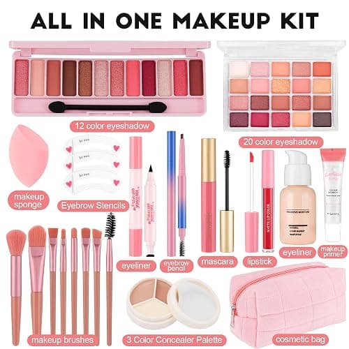 All In One Makeup Kit for Teen Girls Beginners with Foundation,Eyeshadow, Lipstick, Eyeliner, Mascara, Brushes, Bag, Travel Friendly MakeUp Gift Set, Birthday Gifts for Teen Girls, Graduation Gifts thumbnail 2