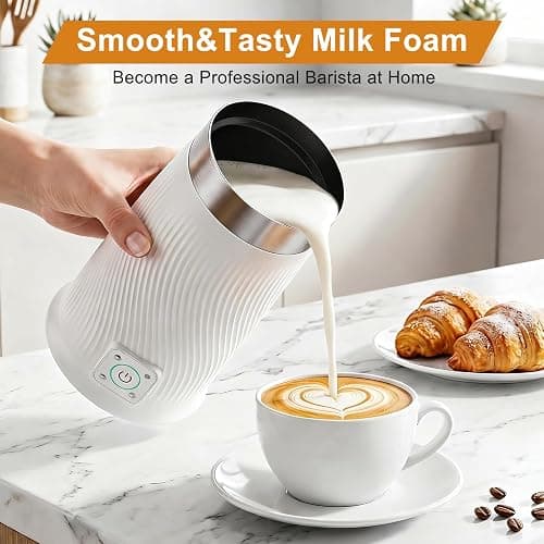 Milk Frother, 4-in-1 Electric Milk Steamer with Warm and Cold Foam Maker, Milk Heater and Warmer Hot & Cold Milk Foamer Maker for Latte Coffee Chocolate (White) thumbnail 3