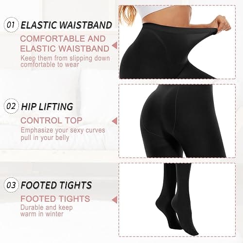 Century Star Womens Tights Opaque Ballet Dance Tights Stockings for Women High Waist 80D Control Top Run Resistant Pantyhose thumbnail 4
