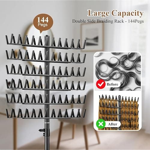 Eastdone Braiding Hair Rack Standing Extension Holder Hanger, 144 Pegs Divider for Separator Stand Display (Black) thumbnail 3