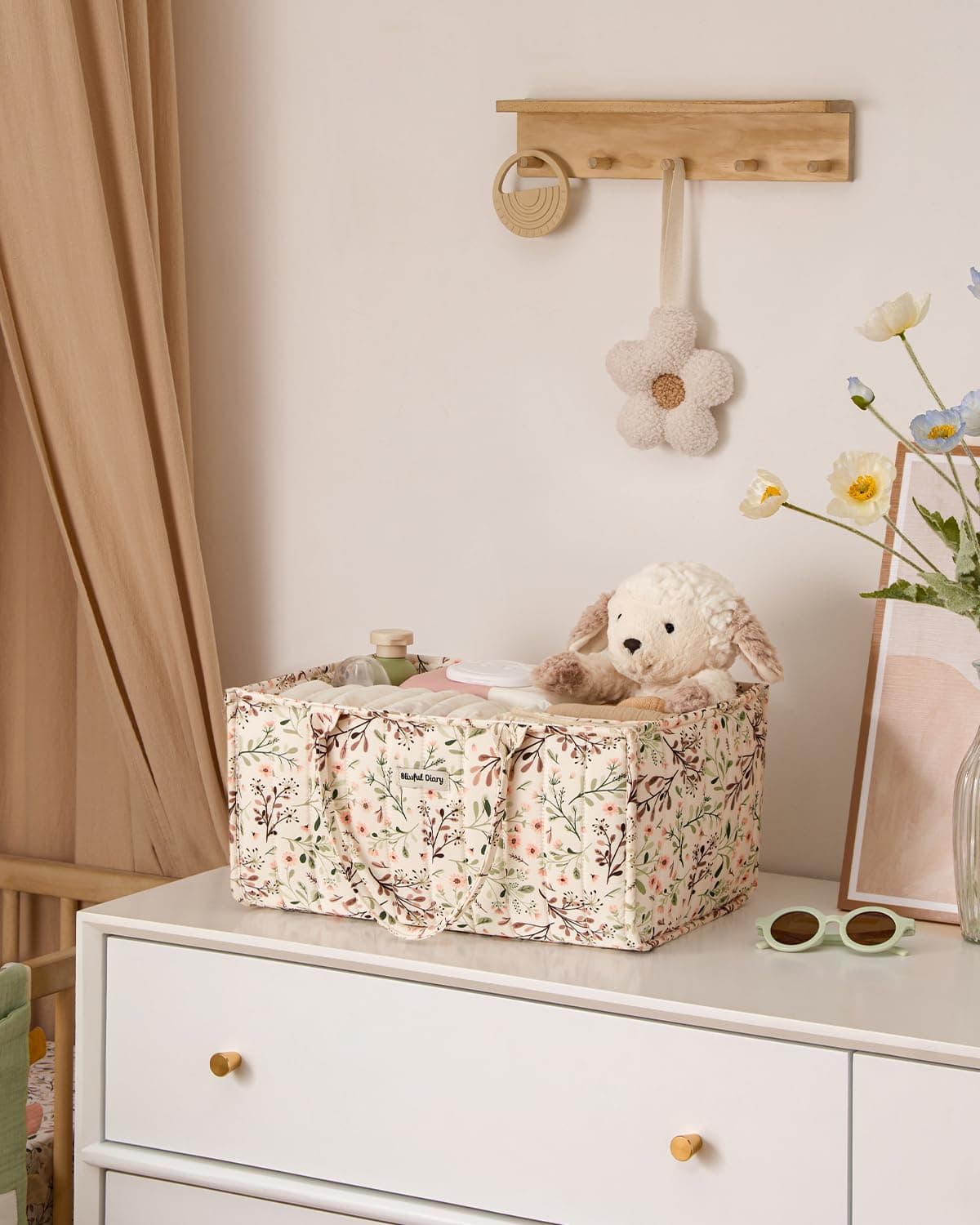 Blissful Diary Baby Nappy Caddy Organiser, Stylish Baby Diaper Caddy Storage Basket for Newborn Essentials and Diaper Station, Pastoral Daisy thumbnail 7