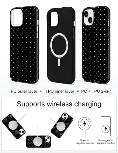 Jusy Compatible with MagSafe Polka Dot Case for iPhone 15, Cute Aesthetic Polka Dots Magnetic Phone Case, Soft TPU and Hard PC Protective Phone Cover for Women Girls (Matte) - Black thumbnail 5