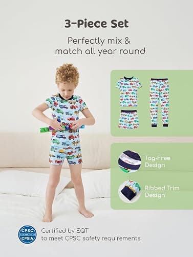 PATPAT Bamboo Viscose Pajamas Sets for Boys Girls Kids Toddler, 3 Pack Shorts & Pants Sleepers, Ultra-soft Snug Fit Pjs 2-12Y thumbnail 6