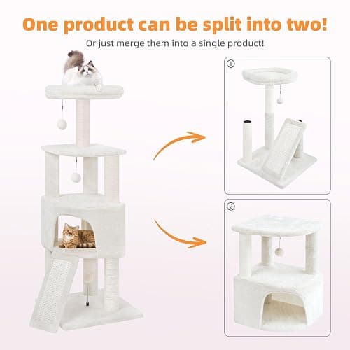 HUITREE 45in Cat Tree Tower with Big Condo for Indoor Kitten,Cat Tower with Scratching Post,Scratching Board and Cat Toys,Multi-Level,Small Space,Transformer Cat Tree, Beige(New) thumbnail 2