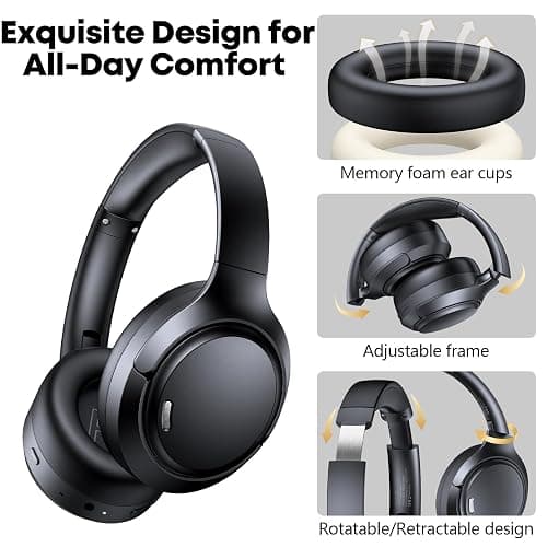 Hybrid Active Noise Cancelling Bluetooth 6.0 Headphones 120H Long Playtime, 6 ENC Mic, Over Ear Headphones Wireless, Hi-Res Audio, Memory Foam Earcup, Transparency Mode ANC Headphone for Travel Office thumbnail 5