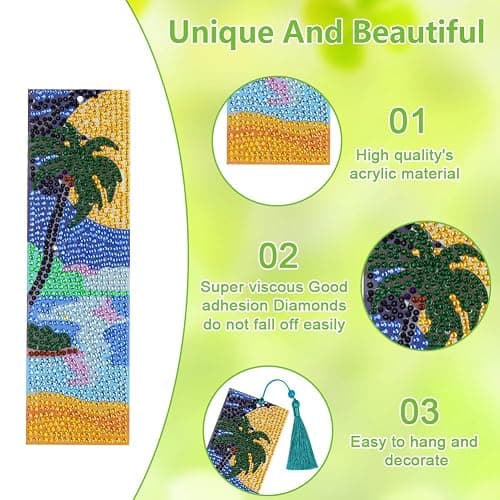 6 Pieces Diamond Art Painting Bookmarks Bohemian Diamond Art Bookmarks for Book Lovers DIY 5D Diamond Bookmark for Home Office School Class Project thumbnail 6