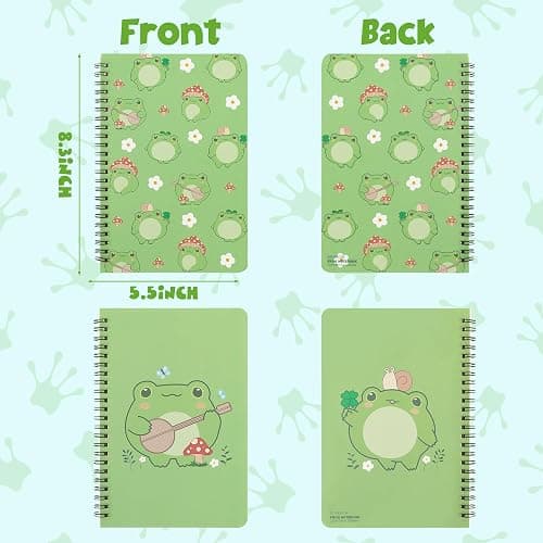 L1rabe 2 A5 Frog Spiral Notebooks Back to School Cute Frog Green College Ruled Hardbound Notebooks Exercise Book Diary Notepad Travel Journal for Kids Teens Students Girls Birthday Gift thumbnail 3