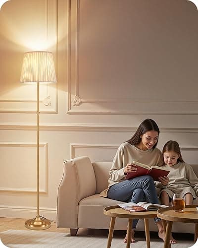 GOEBLESON Dimmable Floor Lamp for Living Room, 68" Tall Standing Lamp, Reading Light with Remote & Foot Pedal, 10W LED Bulb (3000K-6500K) Included, FCC Listed, Reinforced Base, Gold and White DW12LD05 thumbnail 2