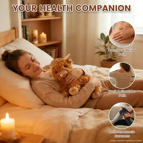 Heatable Weighted Highland Cow Stuffed Animal for Kid Women, Lavender Plush | Microwavable Stuffed Animals Heating Pad for Cramps, Stress Relief, Bedtime Companion, Hyland Cow Gifts Plush Toy thumbnail 4