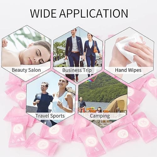 Classycoo Compressed Towel 100 PCS Mini Tablets Disposable Portable Face Towel Cotton Coin Tissue for Travel, Camping, Hiking, Sport, Beauty Salon, Home Hand Wipes and Other Outdoor Activities Pink - Pink - 100 Count (Pack of 1) thumbnail 6