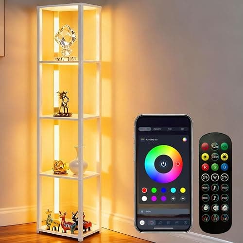 MITELSON RGBCW Floor Lamp with Shelves, Smart Modern Floor Lamp with Music Sync, LED Color Changing Corner Display Shelf Lamp, Tall Lamps for Living Room and Bedroom, Bookshelf Lamp - Image 1