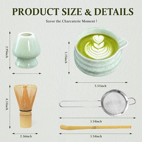 5 PCS Matcha Set Whisk and Bowl Kit, Matcha Tea Set Include Ceramic Bowl, Bamboo Spoon, Sifter, Bamboo Whisk and Holder, Matcha Making Kit for Traditional Japanese Tea Ceremony, Matcha Tea Set Gift thumbnail 2