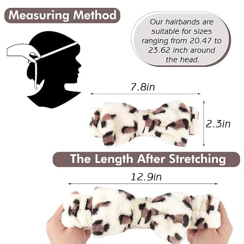 Zkptops 6Pcs Spa Headband for Washing Face Wristbands Set Women Bubble Makeup Sponge Plush Padded Puffy Skincare Headband Bow Tie Hairband Cute Non Slip Thick Hair Accessory Gifts(Beige Leopard) thumbnail 5