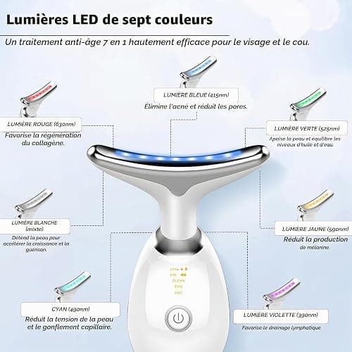 Appareil Anti Rides Visage, Appareil Massage Visage 7 Couleurs, 3 Modes 45°C EMS Appareil de Massage Gua Sha Lifting Visage, Anti-Âge Raffermissant Face Cou Double Menton Masseur Lift thumbnail 3