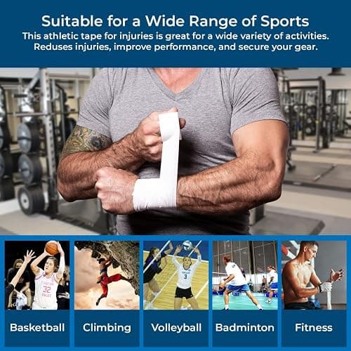 Athletic Tape - 4 Sports Tape Rolls -White- No-Sticky Residue – Easy Tearing – Skin-Friendly -1.5 x 10 Yards per roll (Total 40 Yards) for Athletes, Coaches, Amateurs (White 40 Yards) thumbnail 3