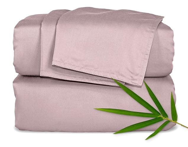 Pure Bamboo Queen Sheets, Genuine 100% Organic Viscose Derived from Bamboo Bed Sheet Set, Luxuriously Soft & Cooling, Double Stitching, 2 Year Quality Promise (Queen, Dusty Pink) - Image 1