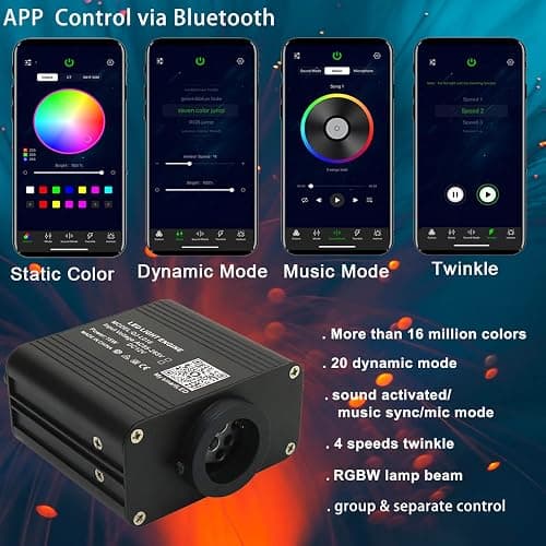 AZIMOM 16W Twinkle & Sound Activate 500pcs*0.03in*9.8ft Fiber Optic Starlight Headliner Kits for Car Home Star Ceiling Sky Decoration, APP& Remote Control Light Engine End Glow Fiber thumbnail 2