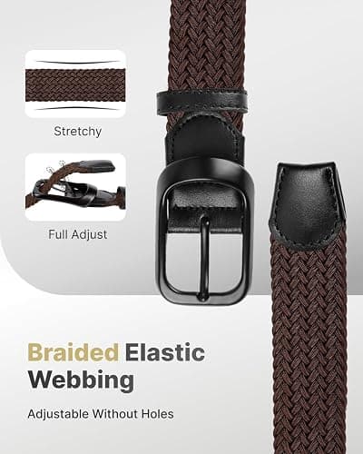 FAIRWIN Men's Golf Belt, Stretch Braided Elastic Woven Casual Jeans Belts 1 3/8" Nylon Web Work Belts for Men thumbnail 2