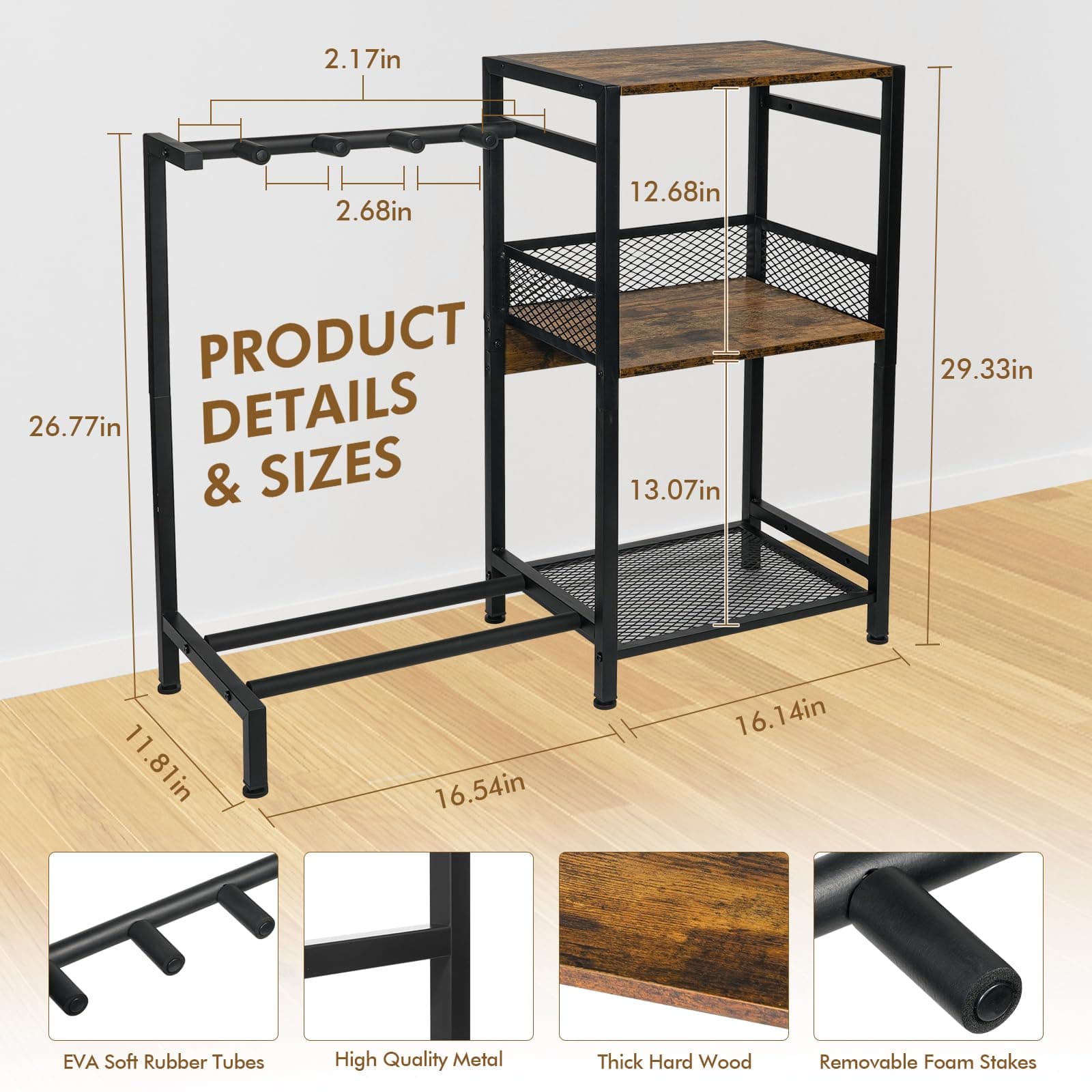ikkle Guitar Stand for Electric Guitar and Bass with Vinyl Record Storage Holder, Guitar Rack for Multiple Guitars, Such As Acoustic, Bass, Electric & Guitar Case. ( 2 Installation Methods ) thumbnail 2