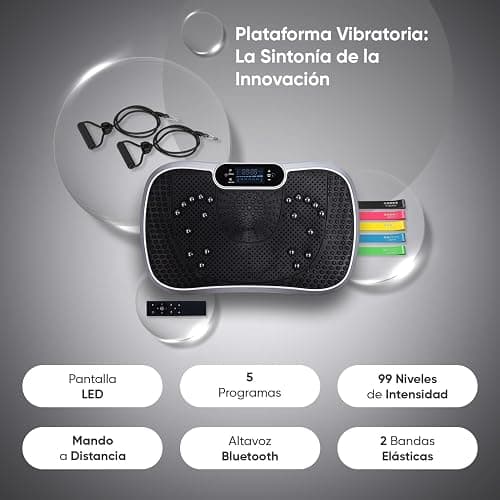 WeightWorld Plataforma Vibratoria - 99 Velocidades, Masajeador, Altavoz Bluetooth y Bandas Elásticas - Plataforma Vibración Muscular para Hacer Ejercicio en Casa con Mando a Distancia y 5 Programas thumbnail 2