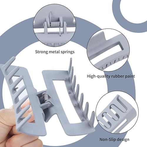 Sisiaipu 4 Inch Big Hair Claw Clips 6 Pcs Large Claw for Thick Hair Square Hair Clips for Women Rectangle Hair Clips Nonslip Acrylic Banana Jaw Clips Hair Accessories for Girls (Grey) thumbnail 4