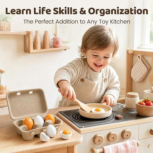 HANSGO 6PCS Play Food Sets for Kids Kitchen,Play Kitchen Accessories Wooden Egg Toy Food Grocery Store Pretend for Toddler Cooking DIY thumbnail 2